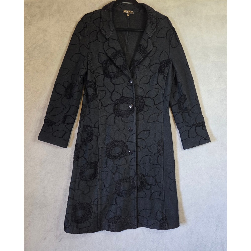 Picadilly Fashions Wool Blend Embroidered Coat Women's Small Floral Longline